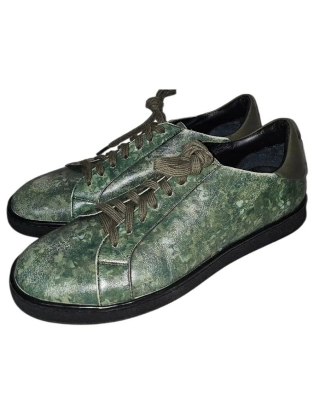Versus Versace Leather Printed Sneakers in a green camouflage leather finish